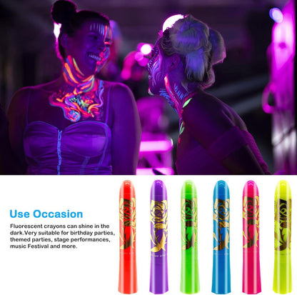 Face Paint Crayons Glow In The Dark Body Painting Kit Under UV and Black Light Makeup Non-Toxic for Halloween Masquerades Easter Festivals Party Supplies (6 Colors)