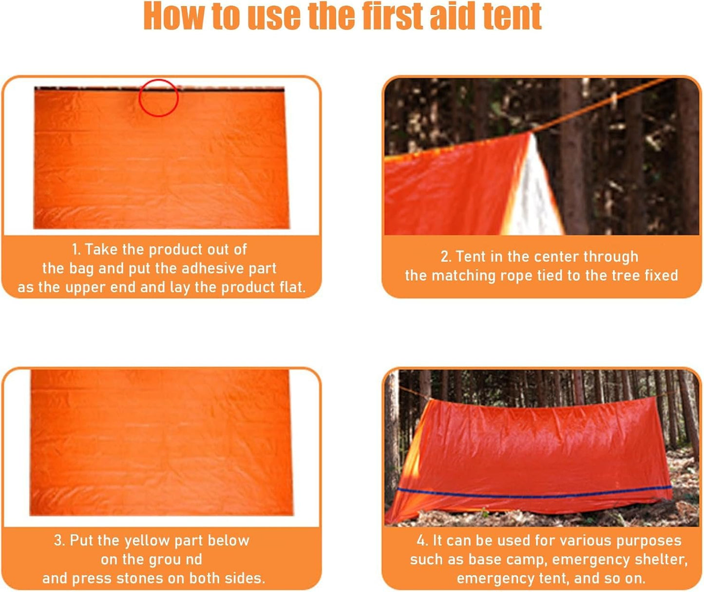 Survival Tent - 2 Person Outdoor Camping Shelter | Lightweight and Waterproof Lifesaving Gear Tarp, Disaster Relief Sleeping Bag Thermal Sack Blanket for Hiking Fishing Outside Activities Emergencies