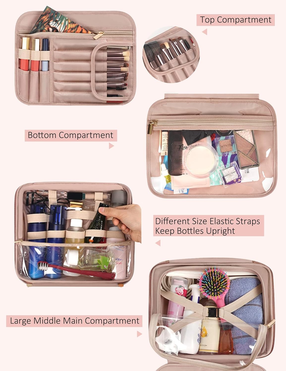 Travel Toiletry Bag,Hanging Leather Large Capacity Travel Wash Bag,Waterproof Portable Make Up Bag,Travel Storage Skin Care Cosmetics Toiletries (Black)