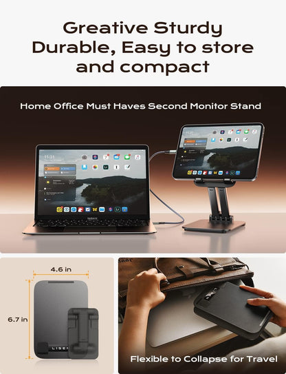 LISEN Tablet Stand for iPad Stand Holder Desk, Foldable Home Office Desk Accessories Travel for iPad Holder Dorm College Essentials Portable Monitor Stand Fits Tabs Kindle iPhone 4-15.9" Black