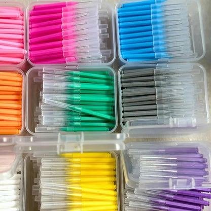MdybF 60 Pieces/Box Push Pull Pull Intedental Brush 0.6 – 1.5 mm Cleaning Between Teeth Care Oral Orthodontic I Shape Floss – 60 Pieces Mixed