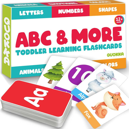 QUOKKA ABC Learning Flash Cards for Toddlers 2-4 Years Old - 60 Flashcards Toy for Kids Ages 1-3-5 by Quokka - Alphabet Numbers Colors Letters Animals Learn Activities - First Words Educational Game
