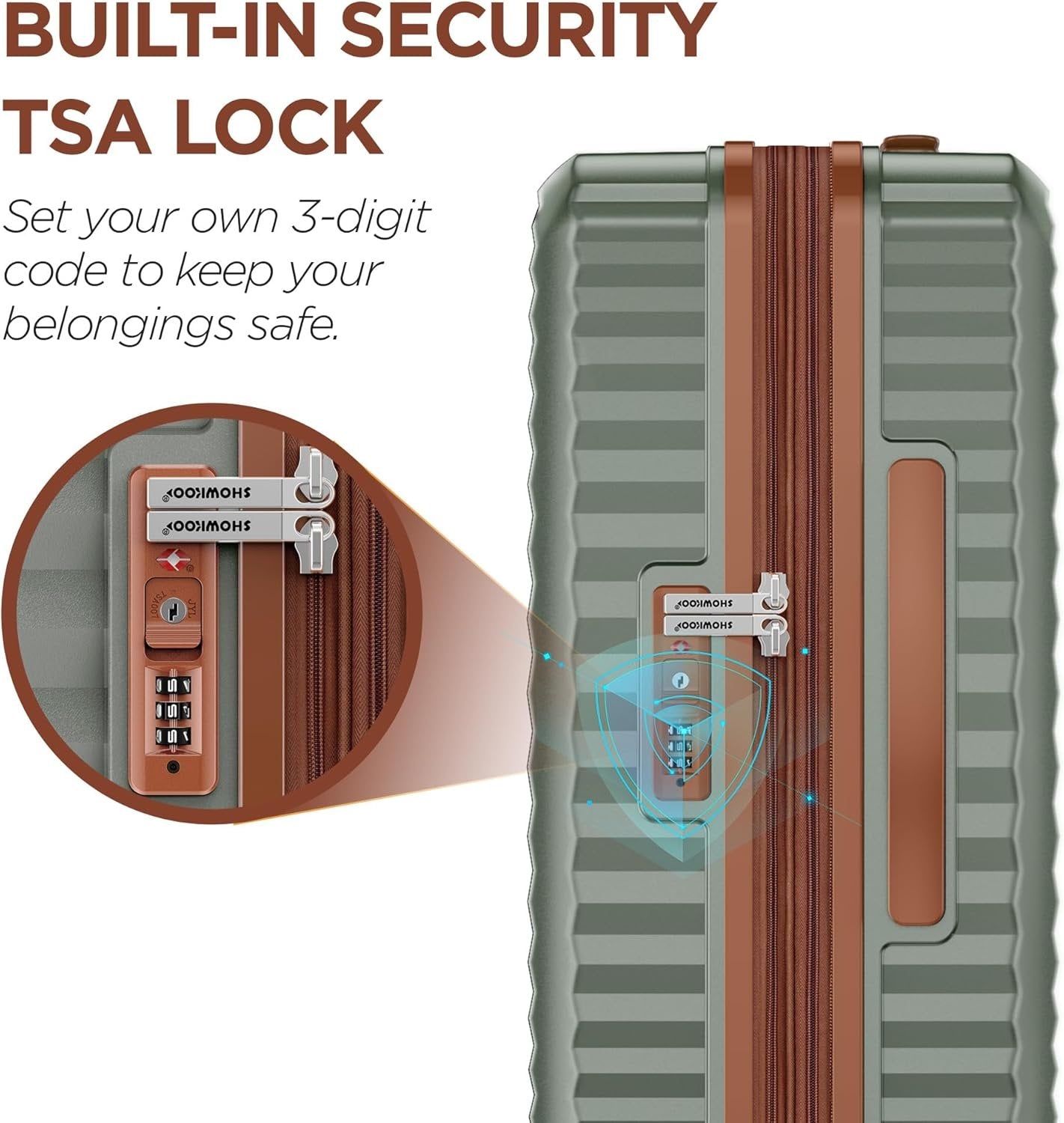 SHOWKOO Luggage Sets 3 Piece Hardside Expandable Suitcase with Double Spinner Wheels TSA Lock (Green, 5 Piece Set)