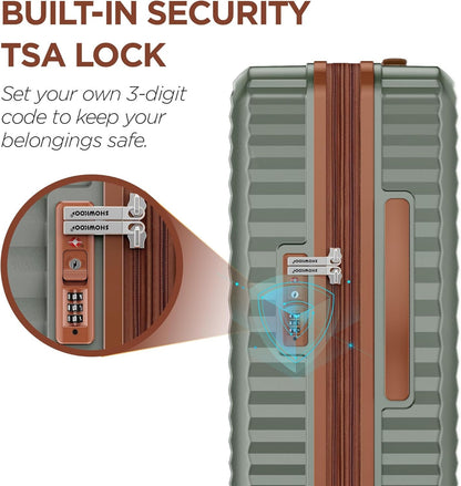 SHOWKOO Luggage Sets 3 Piece Hardside Expandable Suitcase with Double Spinner Wheels TSA Lock (Green, 5 Piece Set)