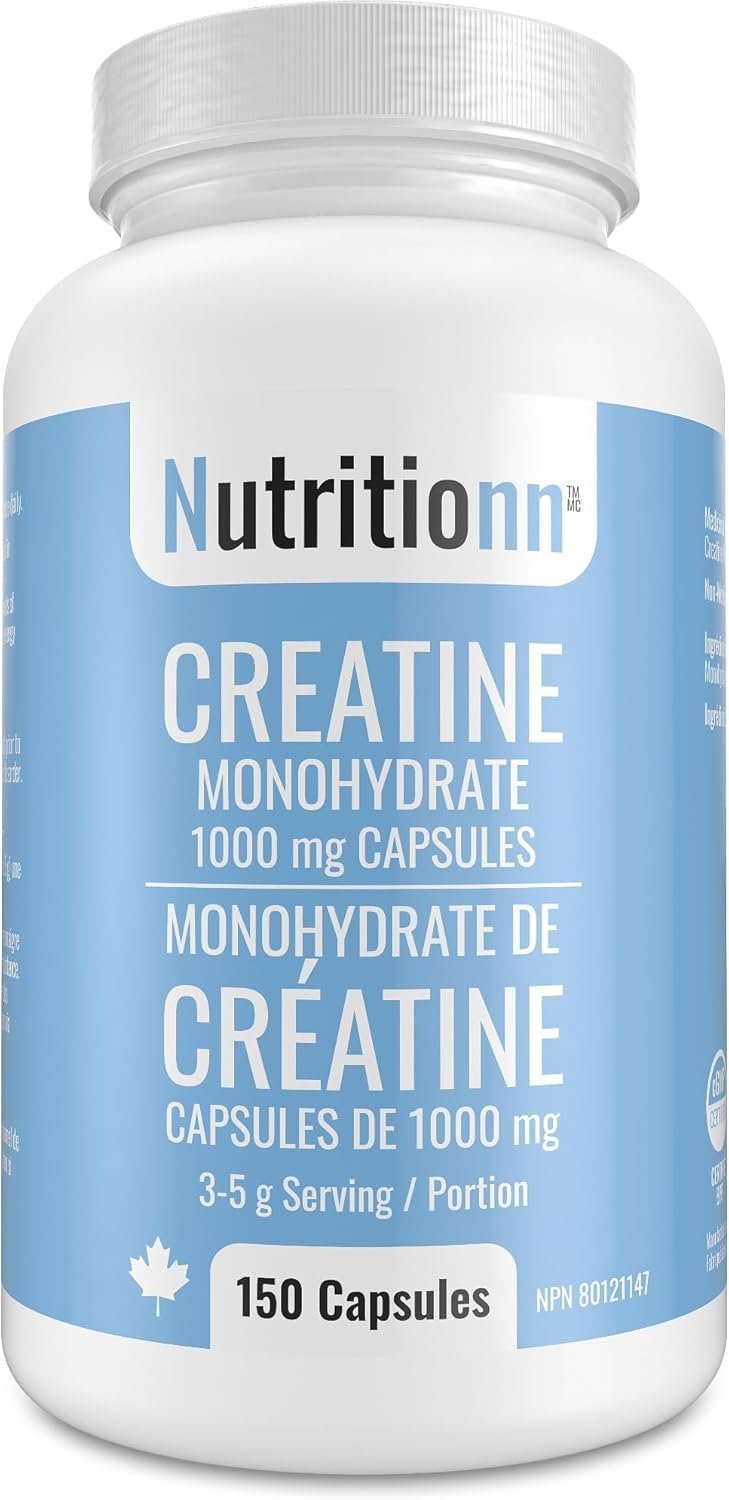 Creatine Capsules - 100% Creatine Monohydrate 1000 mg x 150 Pills (3-5 g Serving) - Made in Canada - Premium Strength and Muscle Growth Supplement by Nutritionn