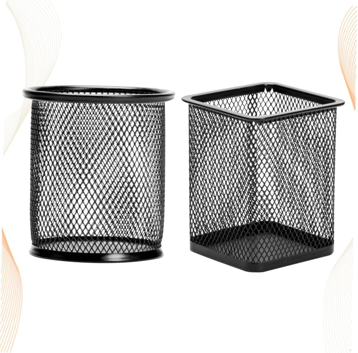 Tofficu 2 Pcs Black Iron Mesh Pen Holder Cylinder Cuboid Design for Office Organization Stylish Desk Storage for Home School and Workspaces