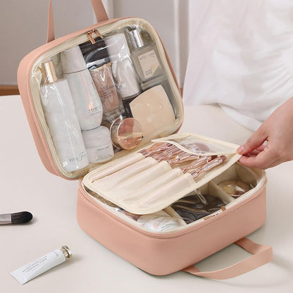Womenâ€™s Makeup Travel Bag | Cosmetics Jewelry Toiletry Bag | Interactive Travel Hygiene Organizer | Waterproof Travel Toiletries Bag | Water Resistant Makeup Organizer for Travel, Pink, Refer to