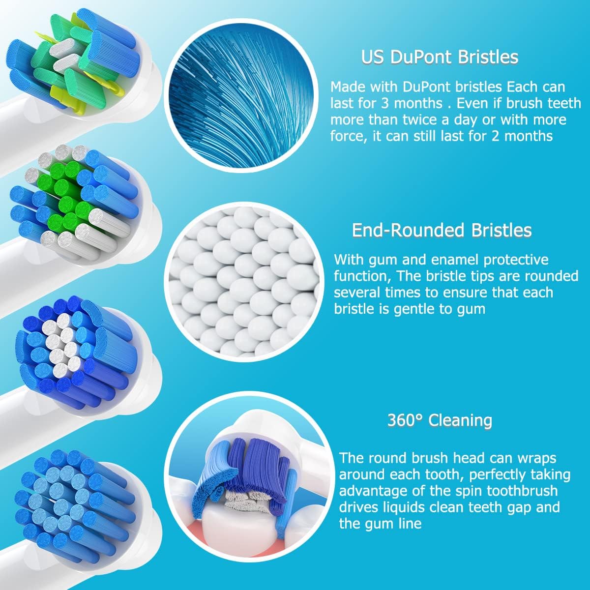 Sulkiwe Toothbrush Heads Compatible with Oral B Braun Pro / Advance Power / Smart / Vitality / Genius Series Replacement Heads Suitable for Oral-B 16 Pieces (White)