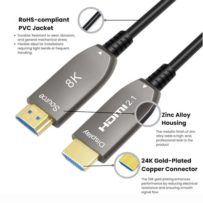 LAiDEWEiSi 8K Fiber Optic HDMI 2.1 Active Optical Cable, 48Gbps 8K60Hz/4K144Hz High-Speed HDR eARC 3D Dolby Support, Ultra HD for Home Theater, VR, Gaming, Streaming, PS5, Xbox, 4K/8K TVs (6ft/2m)