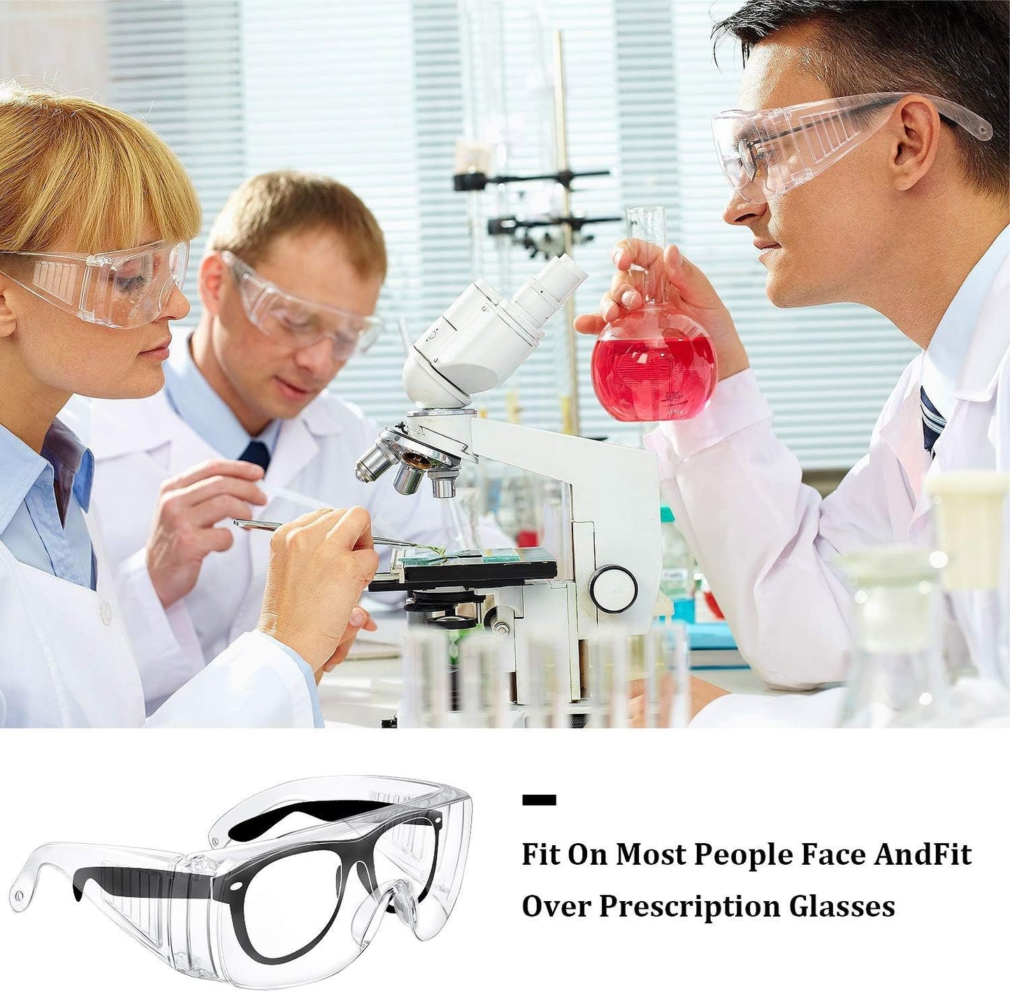 6 Pairs Clear Safety Glasses Over Eyeglasses Goggles Clear Glasses Anti- Fog/ Scratch Eye Protection Polycarbonate Protective Eyewear Safety Goggles For Shooting, Lab, Outdoor, Workplaces