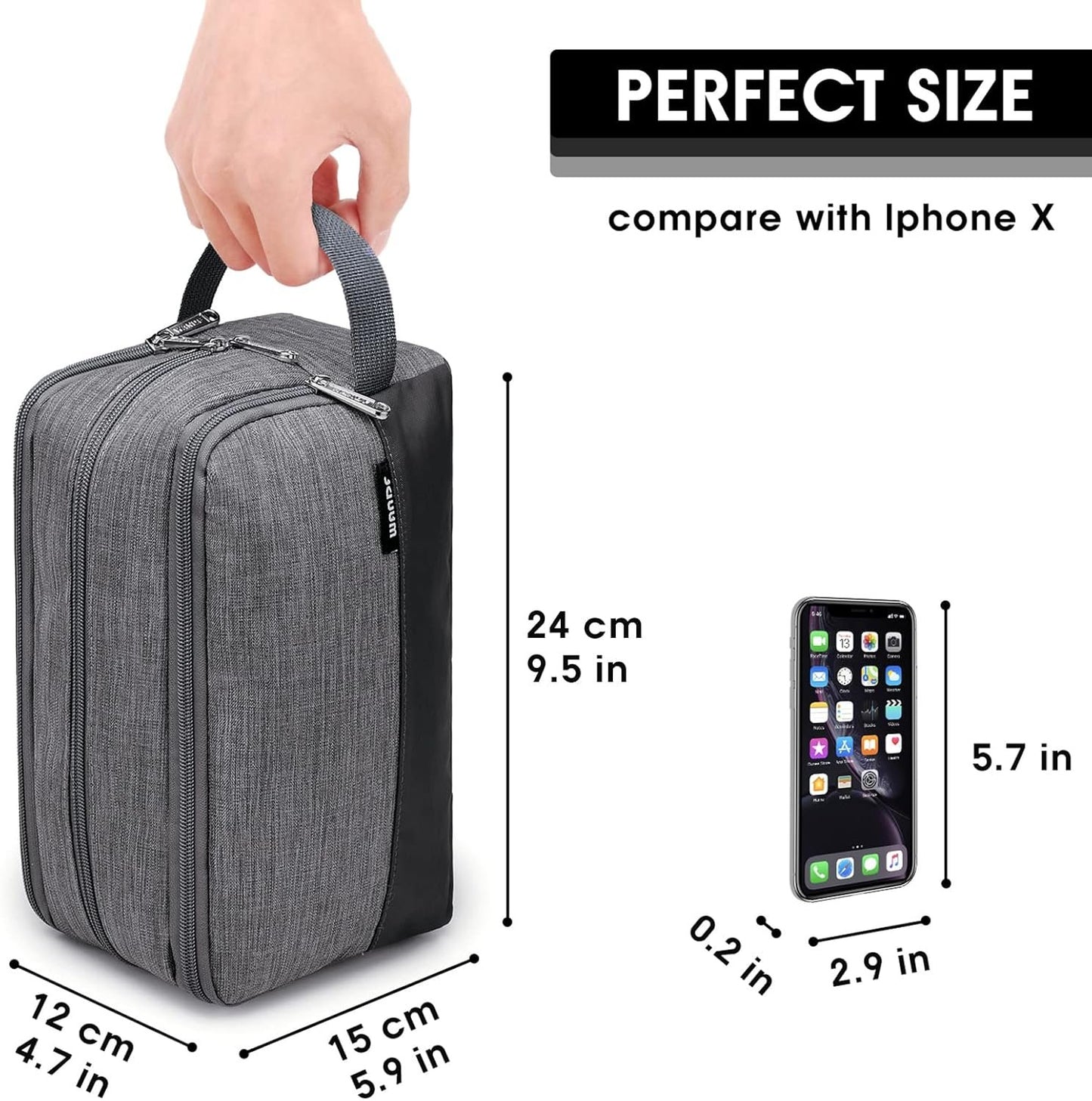 Toiletry Bag Small Nylon Dopp Kit Lightweight Shaving Bag for Men and Women (Cationic Grey)