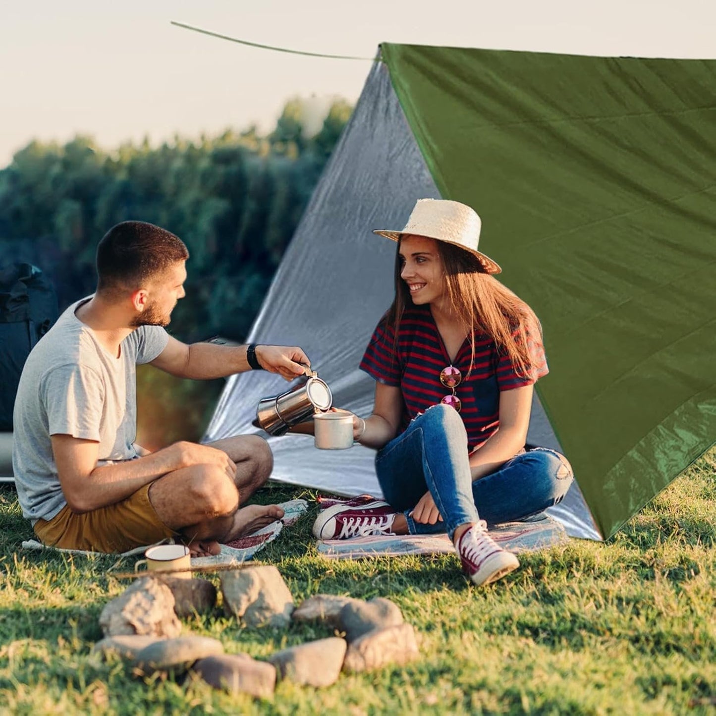 Tent Shelter - 2-Person Outdoor Camping Tent,Lightweight Windproof Waterproof Tarp Sleeping Bag Thermal Sack Blanket for Outdoor Activities