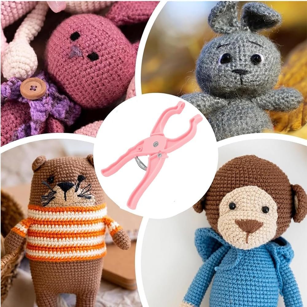 HKYLRAT 1Pcs Upgraded Safety Eye Tool Auxiliary Tool, Safety Eye Snapper Tool Safety Eye Pliers for Amigurumi Eye Snapper Crochet Tool for Stuffed 5-30mm Animal Eyes Doll Making Supplies (Pink)