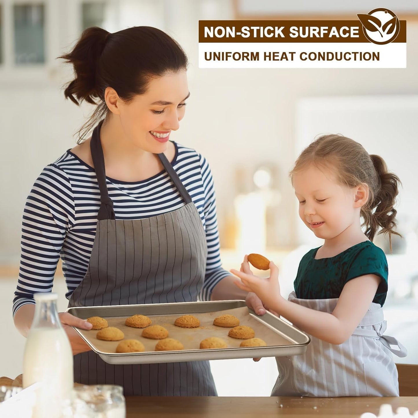 Wildone Baking Sheet Pan Set, Commercial Cookie Sheets for Oven, Nonstick Carbon Steel Jelly Roll Pan 15x10in, Heavy Duty & Easy Clean（2 Pack）