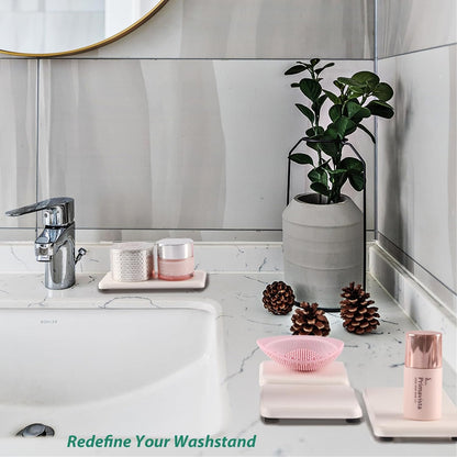 NiuYichee Set of 4 Water Absorbent Diatomite Tray, Diatomaceous Earth Kitchen Soap Dish, Hand Soap Holder, Water Absorbing Stone Used for Plants & Toiletries in The Modern Home
