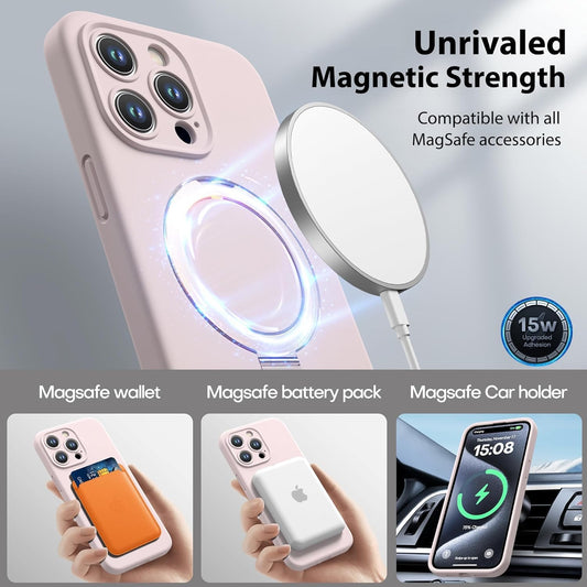 RUNGOS for iPhone 12 Pro Max Case Magsafe, with Stand & Ring Holder [Natural Liquid Silicone][Strong Magnetic] [Military-grade Shockproof] Soft Microfiber Lining Cover for iPhone 12 Pro Max Phone Case