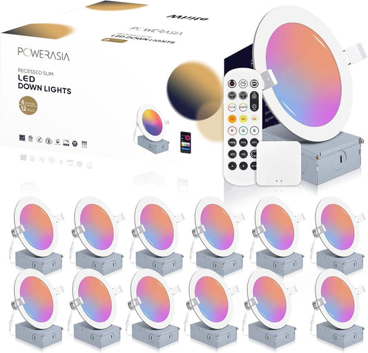 12 Pack Smart Recessed Lighting 6 Inch, Ultra-Thin LED Recessed Lighting 12W 1200LM Smart Downlight with Junction Box, Compatible with Alexa/Google Assistant - ETL and Energy Star Certified