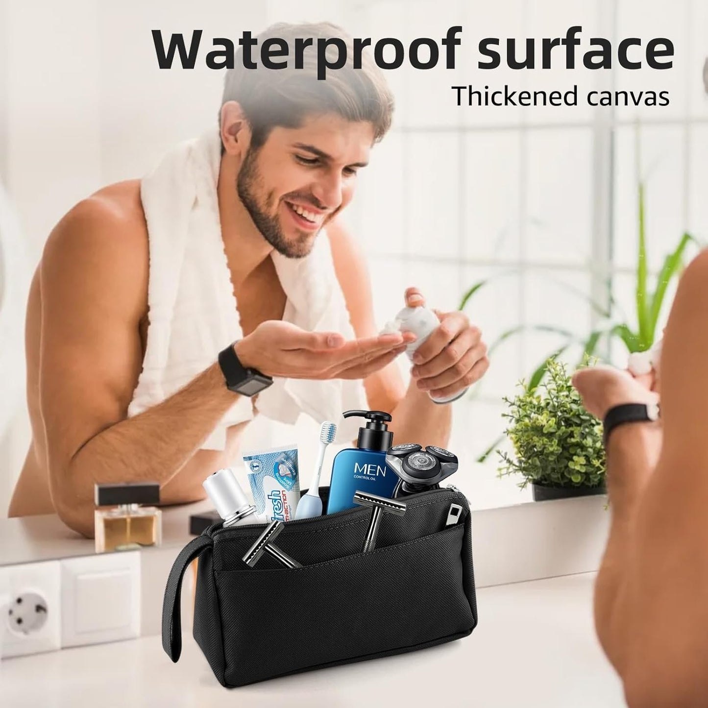 Vnezakl Travel Toiletry Bag for Women and Men Makeup Bag Shaving Bag Water-Resistant Hanging Double Compartments Organized for Toiletries Accessories Stationery Storage Bags