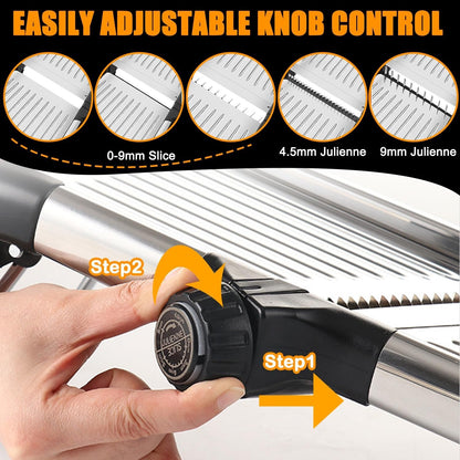 Versatile Adjustable Mandoline Slicer - Kitchen Tool for Easy Food Prep - Stainless Steel Vegetable Slicer for Cheese, Carrots, Potatoes, and More - Includes Blade Guard & Cut Resistant Gloves