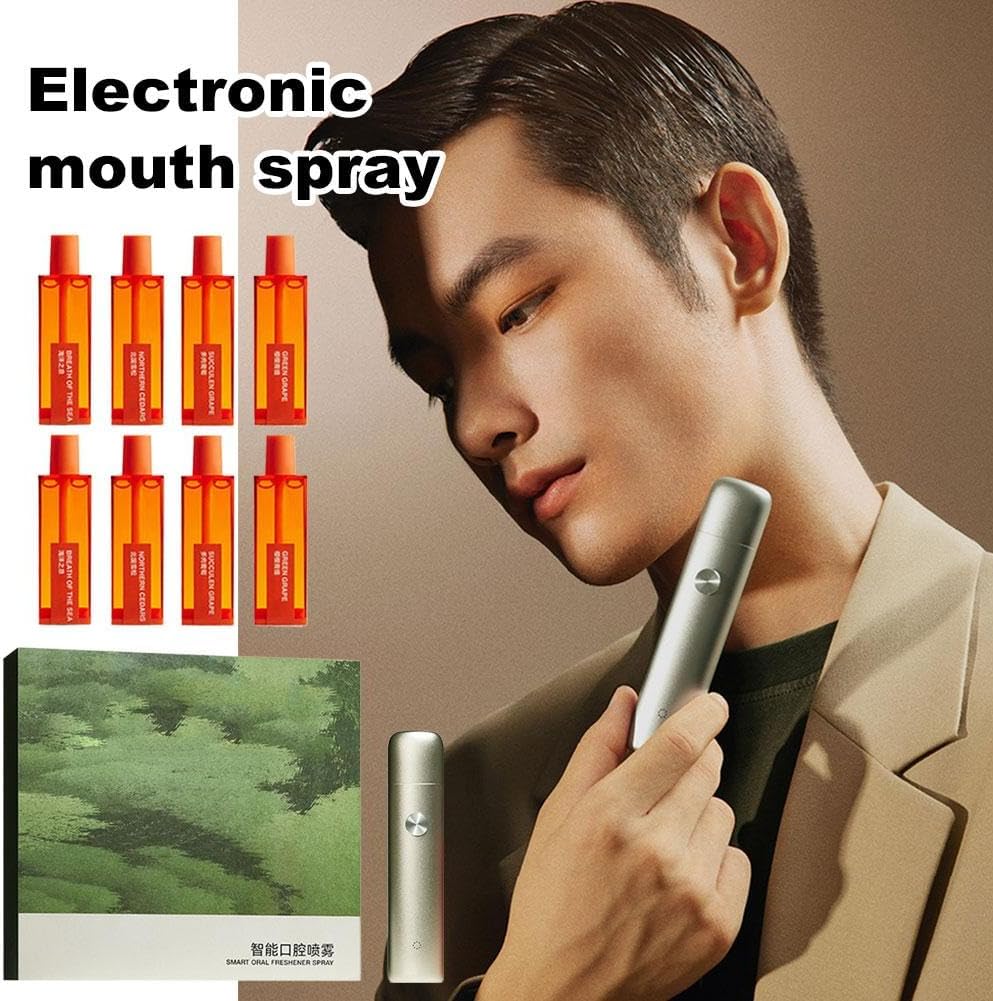 1 Set Smart Electric Oral Spray, Different Flavours Fresh Breath Mouth Spray, Deodorant Spray, Refillable Oral Care Mist (Classic+8 Bombs)