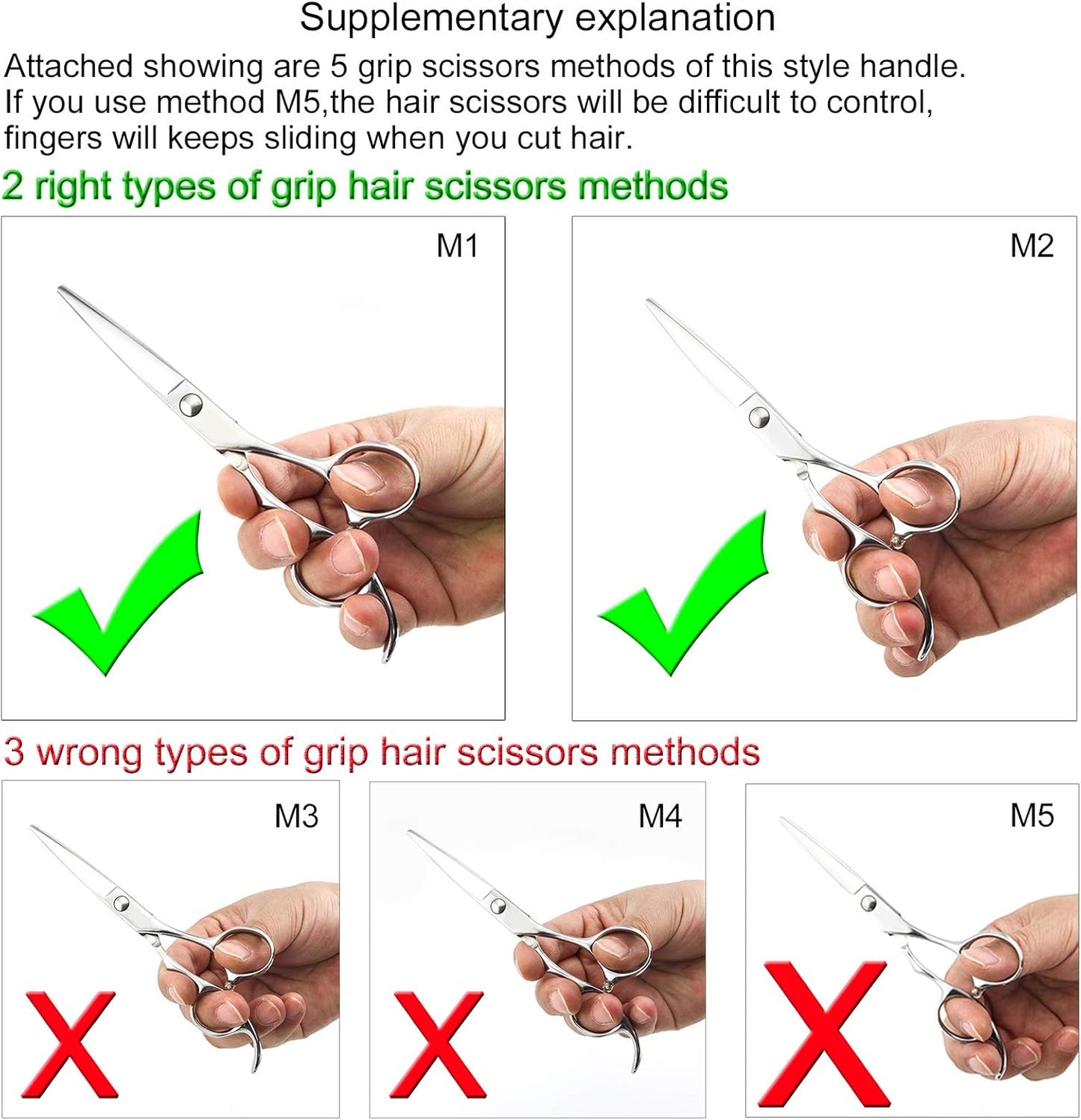 5.5" Barber Scissors Hair Scissors Professional Hair Shears Cutting Shears 440C Hair Cutting Scissors Barber Shears Haircut Scissors Silvery Convex Blades Kinsaro