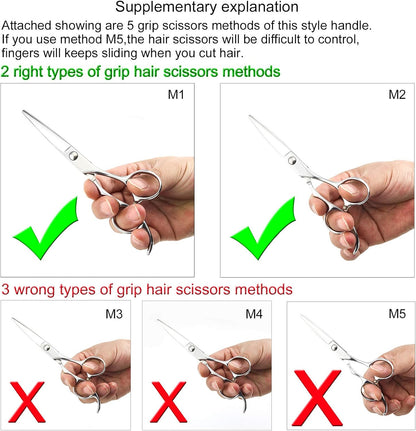 5.5" Barber Scissors Hair Scissors Professional Hair Shears Cutting Shears 440C Hair Cutting Scissors Barber Shears Haircut Scissors Silvery Convex Blades Kinsaro