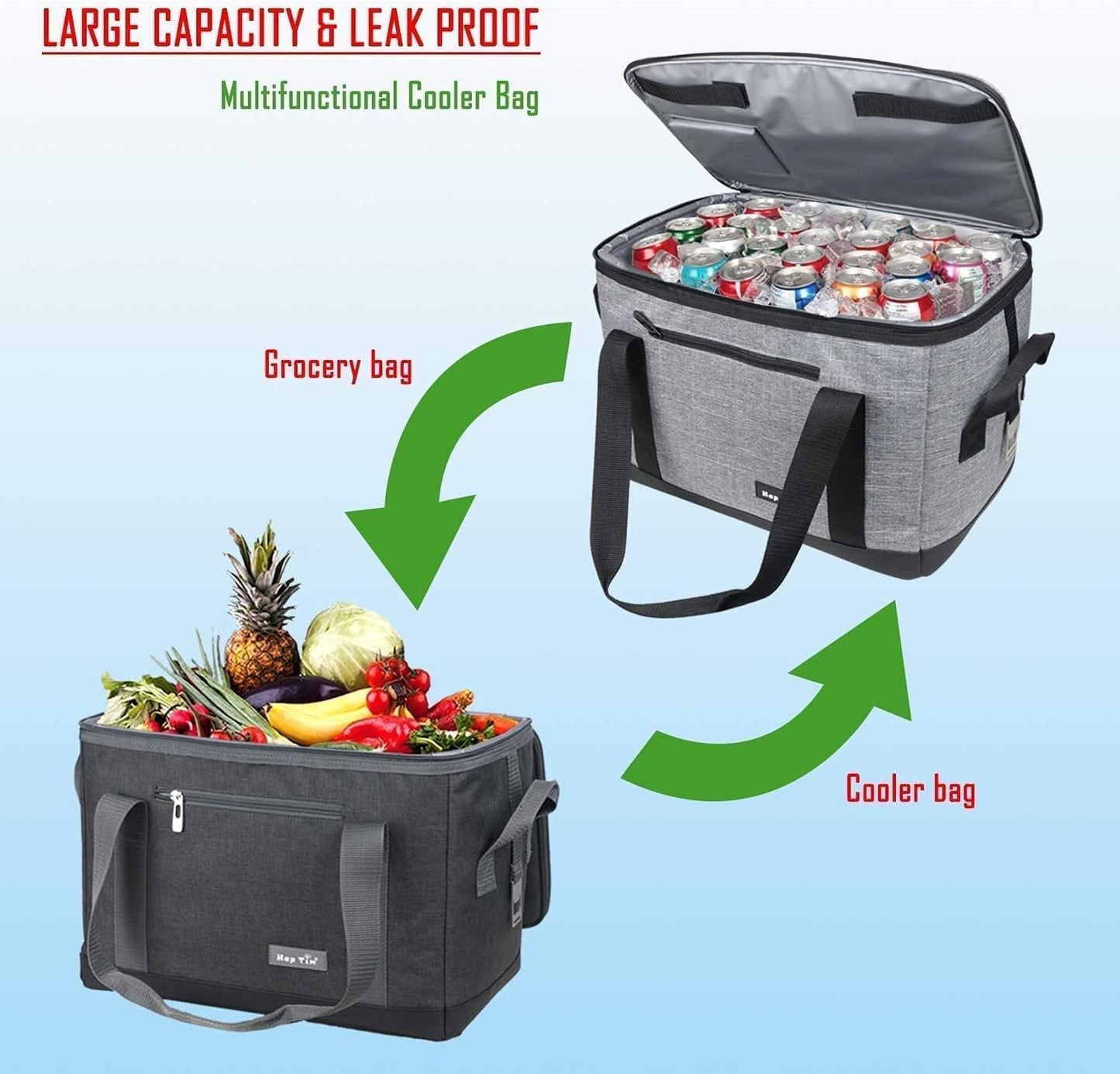 Hap Tim Soft Cooler Bag 40-Can Large Reusable Grocery Bags Soft Sided Collapsible Travel Cooler for Outdoor Travel Hiking Beach Picnic BBQ Party