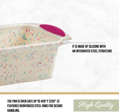 Trudeau Structure Nonstick Structure Silicone Bread Loaf Pan Bakeware with Steel Structure, Medium, White Confetti (05118555)