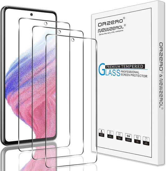 (3 Pack) Orzero Compatible for Samsung Galaxy A53 5G, A52, A52 5G Tempered Glass Screen Protector, Front Camera Cutout 2.5D Arc Edges 9H High Definition Anti-Scratch Bubble-Free (Lifetime Replacement)