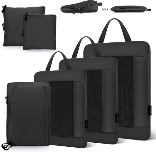 Carttiya Space-Saving Travel Suitcase Organizer Set, Waterproof Expandable Ultralight Compression Packing Cubes, Suitcase Organizers, Travel Backpack Organizers (Black, 6 Pieces)