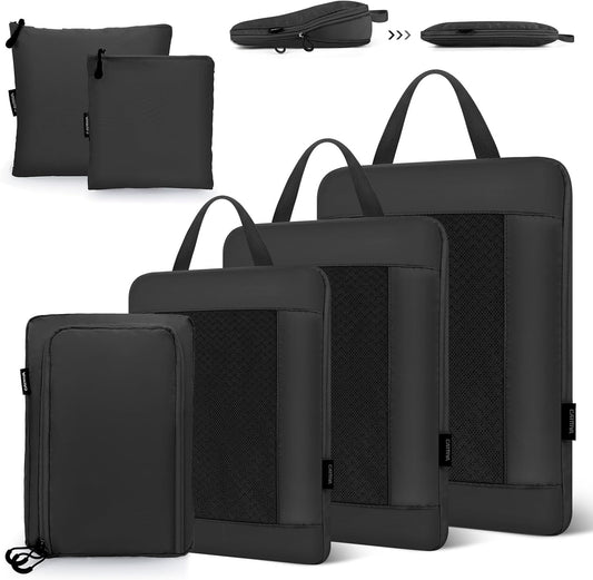 Carttiya Space-Saving Travel Suitcase Organizer Set, Waterproof Expandable Ultralight Compression Packing Cubes, Suitcase Organizers, Travel Backpack Organizers (Black, 6 Pieces)