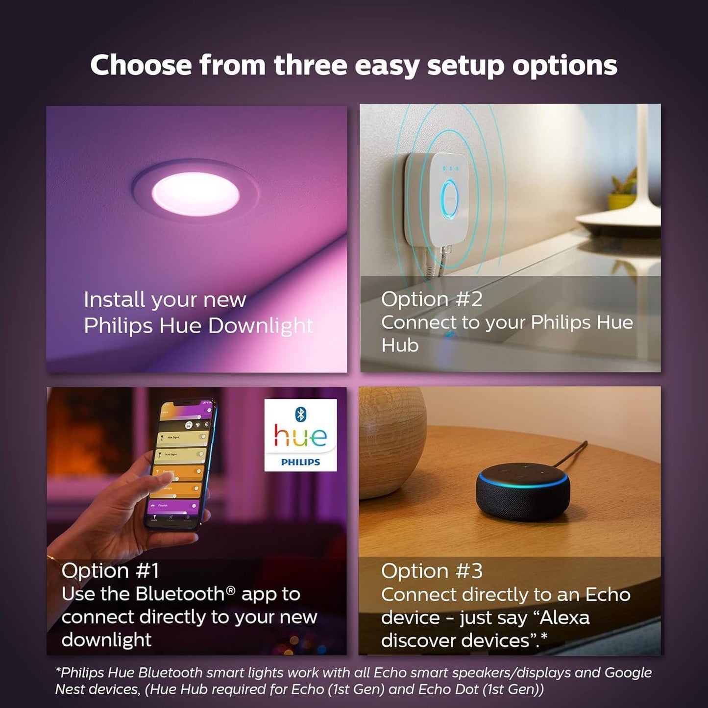 Philips Hue White & Color Ambiance Smart Retrofit Recessed Downlight 4", Color Changing, Bluetooth & Zigbee Compatible (Hue Hub Optional), Smart Ceiling Lighting