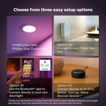 Philips Hue White & Color Ambiance Smart Retrofit Recessed Downlight 4", Color Changing, Bluetooth & Zigbee Compatible (Hue Hub Optional), Smart Ceiling Lighting