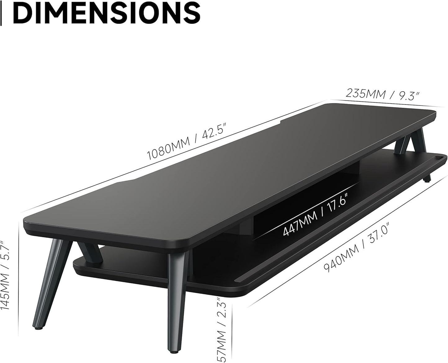 Fenge Dual Monitor Stand, Monitor Stands Riser for 2 monitors, 42.5 Inch Wood Desk Shelf with Storage Organizer and Cable Management for Office Desk Accessories (Black, 42.5Inch)