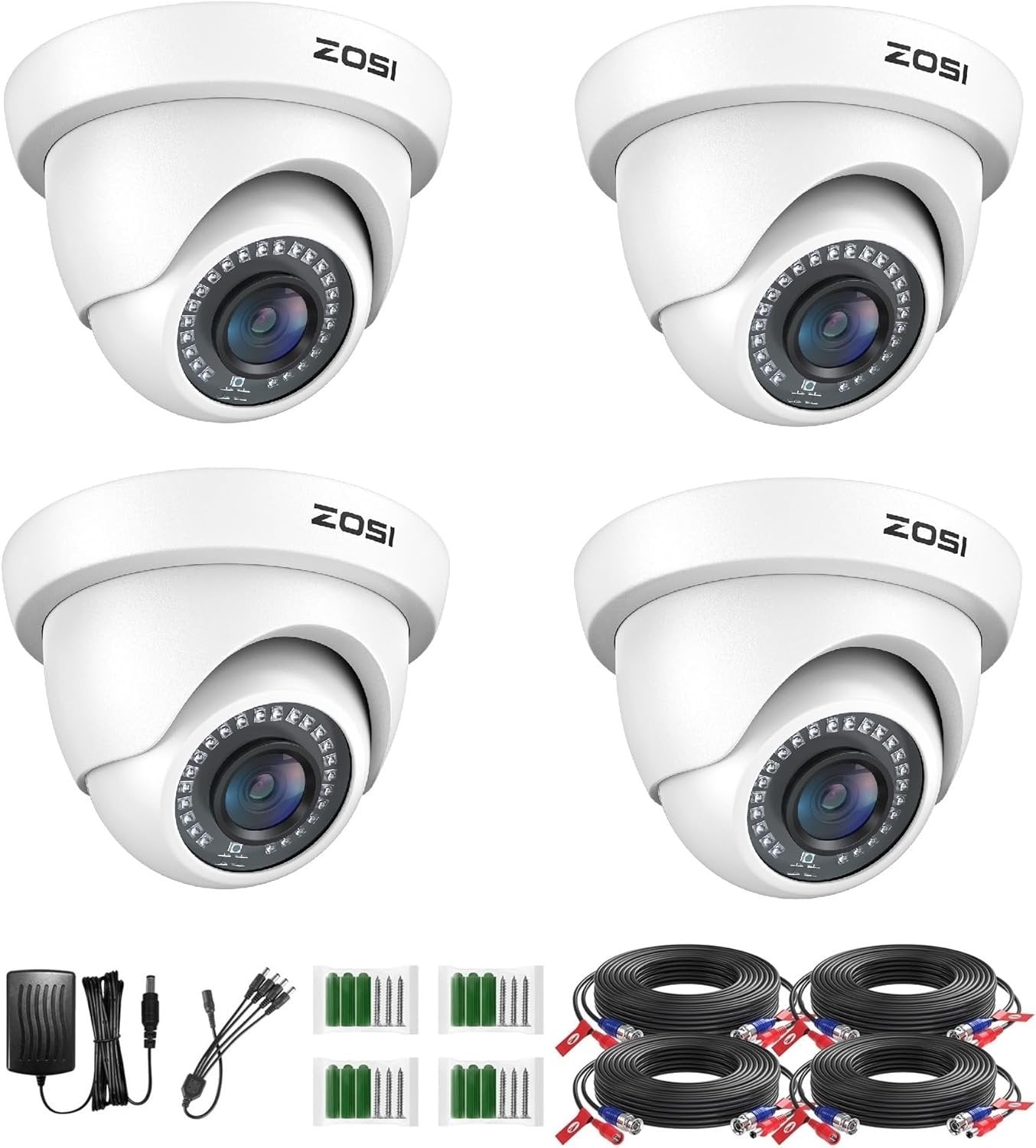 ZOSI 4 Pack 2MP Full HD TVI Outdoor Home Security Camera Set, 1920TVL IP66 Weatherproof CCTV 1080P Surveillance Camera for 4K/5MP/1080P TVI Analog DVR System, 80ft Night Vision