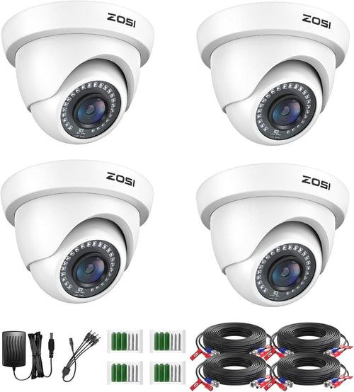 ZOSI 4 Pack 2MP Full HD TVI Outdoor Home Security Camera Set, 1920TVL IP66 Weatherproof CCTV 1080P Surveillance Camera for 4K/5MP/1080P TVI Analog DVR System, 80ft Night Vision