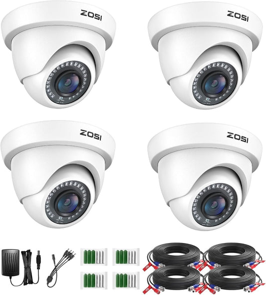 ZOSI 4 Pack 2MP Full HD TVI Outdoor Home Security Camera Set, 1920TVL IP66 Weatherproof CCTV 1080P Surveillance Camera for 4K/5MP/1080P TVI Analog DVR System, 80ft Night Vision