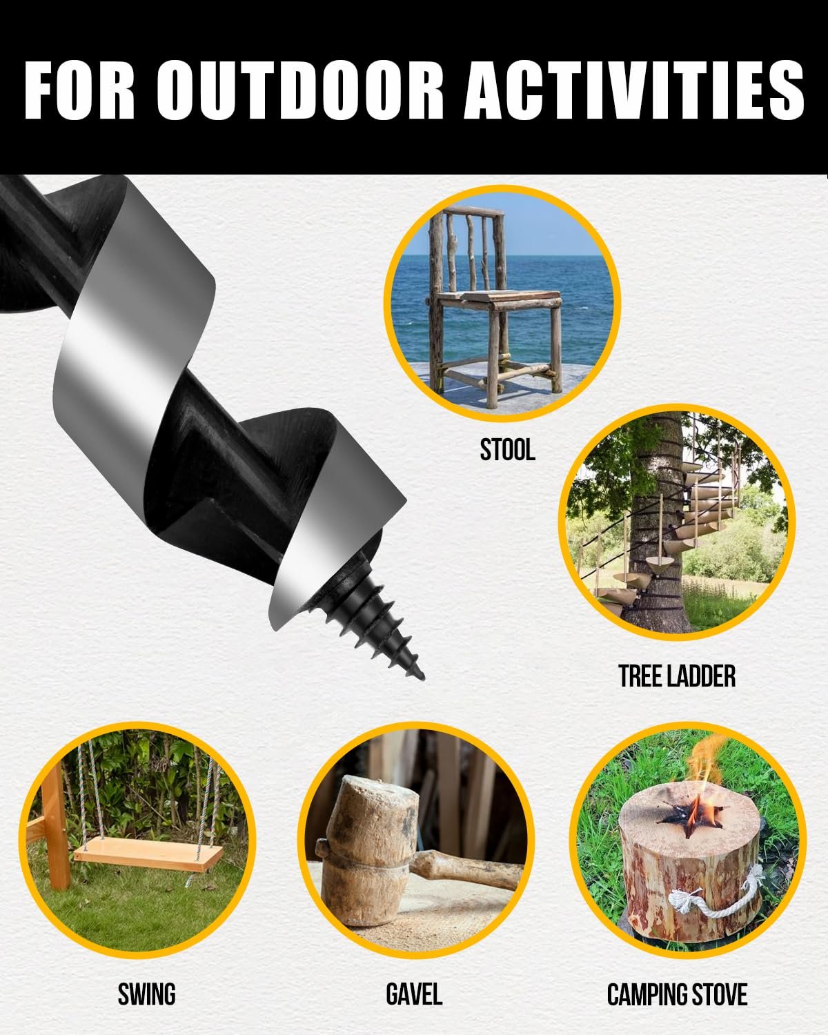 Upgrade Bushcraft Tools, 1 X 10'' Hand Auger Wood Drill, Sharper Settlers Wrench for Easy Drilling, Protable Scotch Eye Auger, Outdoor Survival Gear for Camping Backpacking Hiking