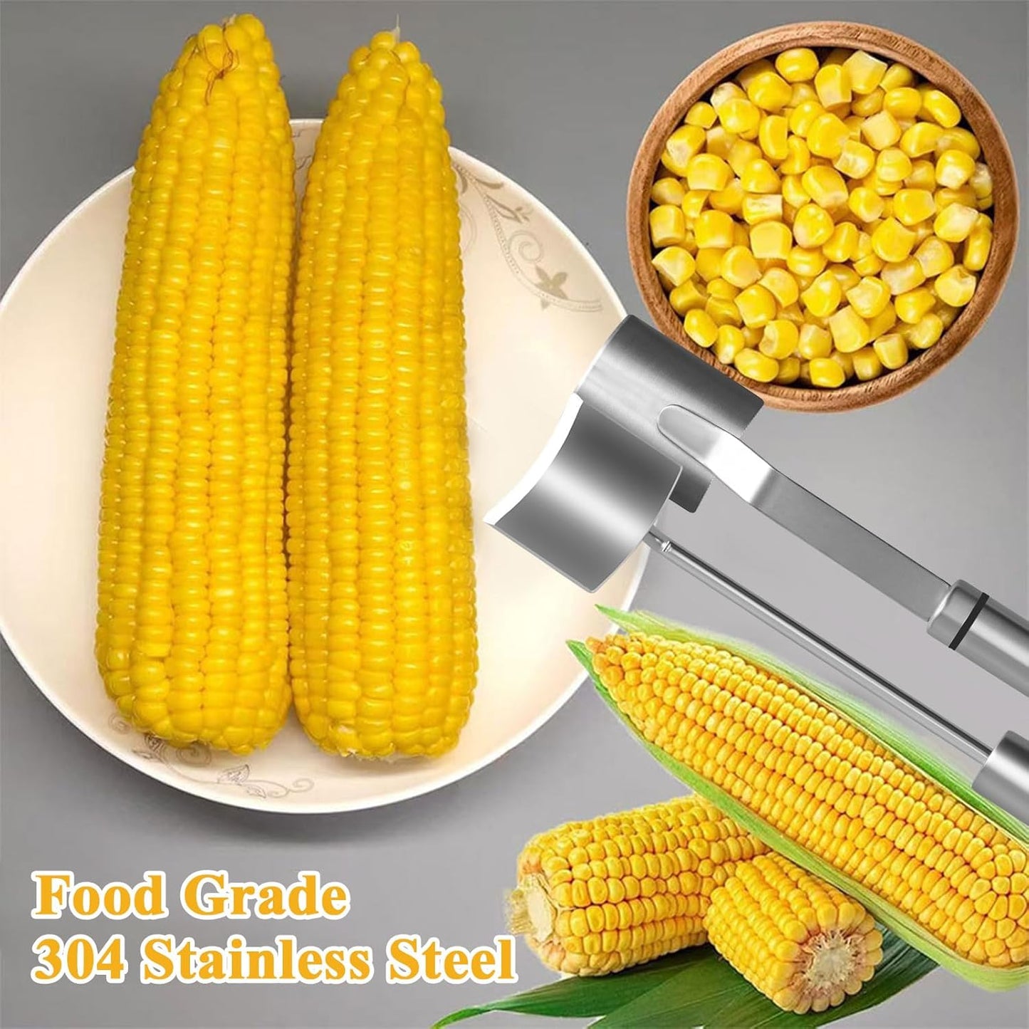 New Long Handle Stainless SteelCorn Cob Stripper Tool,Corn Cob Peeler Tool with Ergonomic Handle, Kitchen Gadget (A)