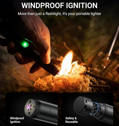 3-in-1 Rechargeable Flashlight with Arc Lighter and Alarm,Multifunctional Rechargeable Flashlight High Lumens,3 in 1 Powerful Tactical Flashlight for Camping (Red)