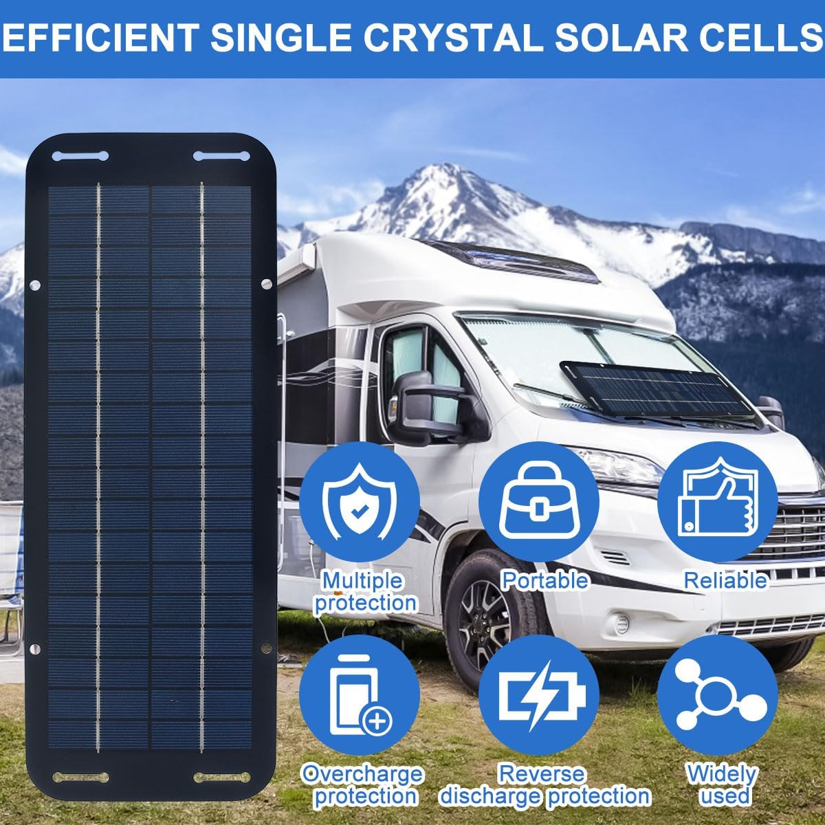 Fxvhojq Solar Trickle Charger, Waterproof 30W12V Solar Panel Kit, Portable Solar Powered Charger Kit with 4 Suction Cups, High-Efficiency Car Battery Charger for Car RV Boat Motorcycle 13.7 * 4.9inch