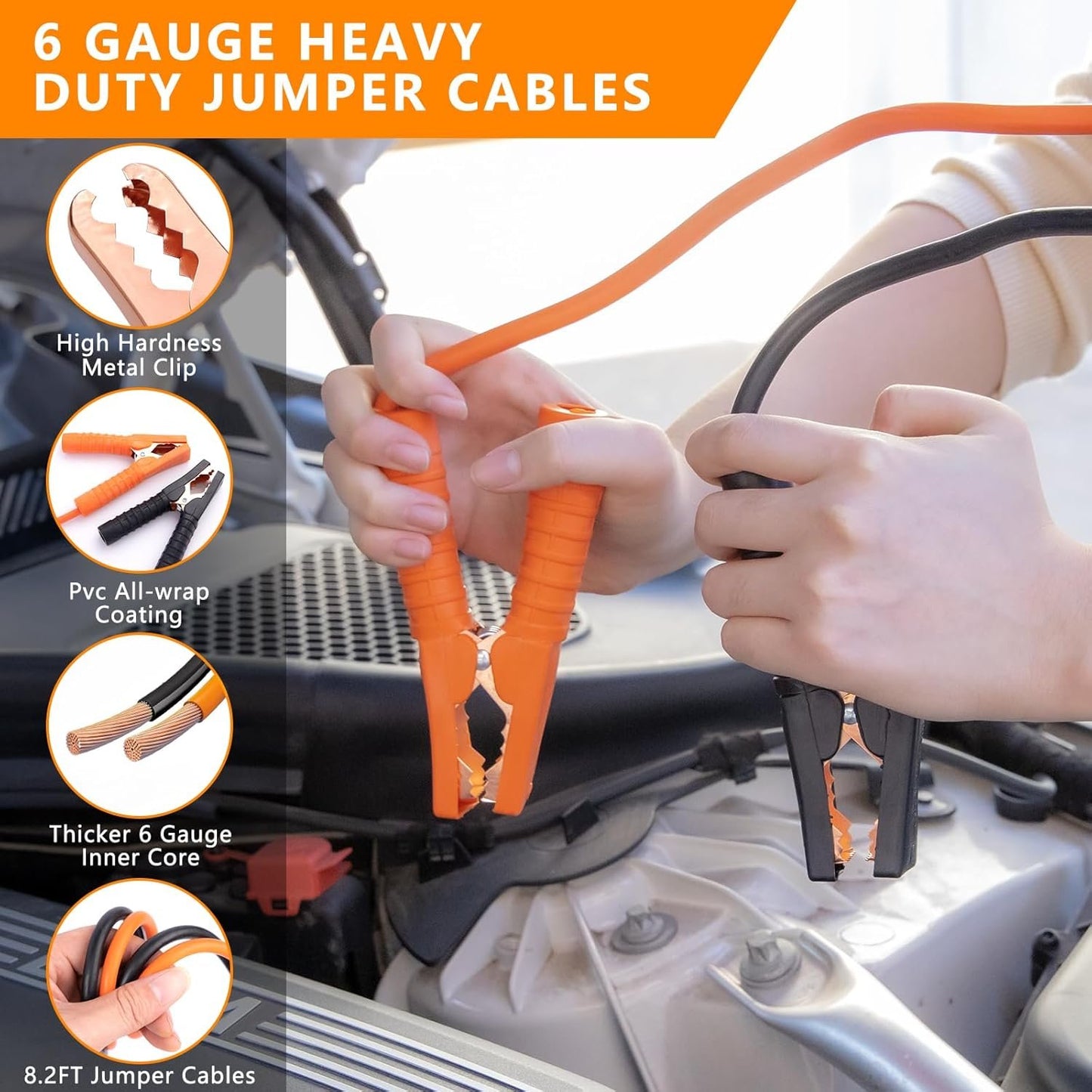 HLWDFLZ Car Emergency Kit - Portable Air Compressor, Roadside & Winter Travel Assistance, Safety Kit for Cars & Trucks (Orange)