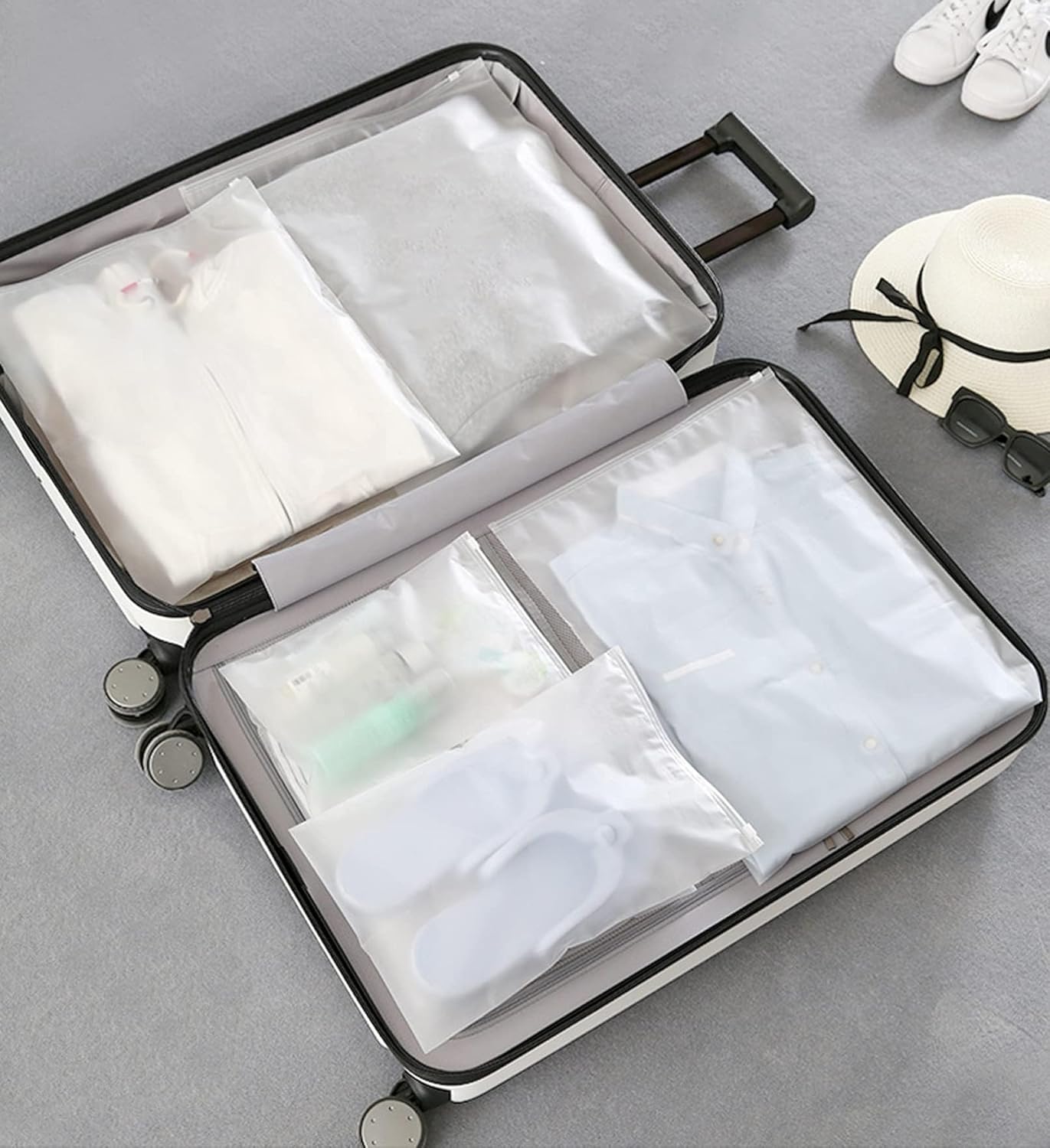 30 Pcs Travel Storage Bags For Clothes,Reusable Plastic Ziplock Bags For Hospital Bag,Frosted Waterproof Multifunctional Luggage Storage Pouch for Clothes, Shoes, Cosmetics (5 Size)