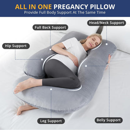 SASTTIE Pregnancy Pillow for Sleeping, U Shaped Body Pillow Side Sleeper Pregnancy Must Haves, Maternity Pillow for Pregnant Women, 57'' Full Pregnant Pillow with Removable Velvet Cover, Grey