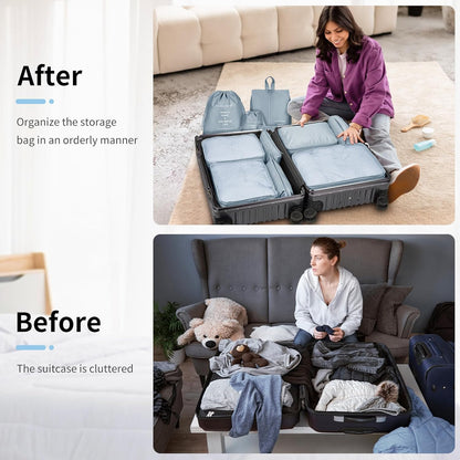 Coolzon Packing Cubes Travel Suitcase Organizer Set of 11, Compression Luggage Organizer Space-Saving for Clothes, Ultralight, Shoes, Underwear, Black, grey