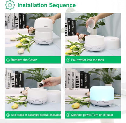 500ml Aromatherapy Essential Oil Diffuser, Ultrasonic Remote Control Cool Mist Fragrance Oils Humidifier, Electric Aroma Air Purifier for Home Bedroom 7 LED Color Lights, Timer, Auto Shut-Off (White)