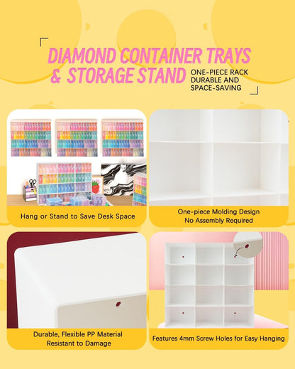 Forever Young 60pcs Diamond Art Storage Containers Trays & Stand, Diamond Painting Accessories, 2-in-1 Diamond Art Trays & Storage, Non-Foldable, Adults