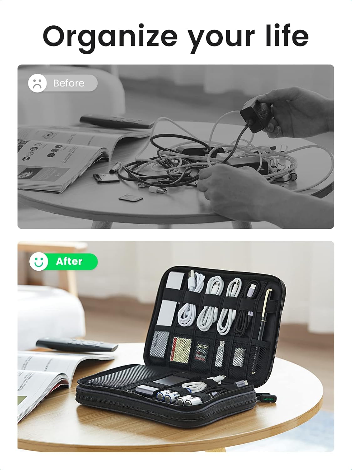 UGREEN Cable Organizer, Travel Bag Compatible with iPad Mini 5 4, Smartphone, Power Bank, Hard Disk, etc.