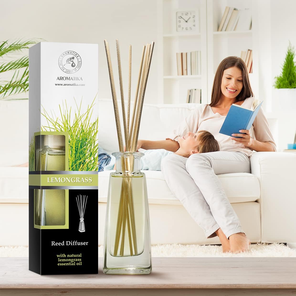 Reed Diffuser Lemongrass 100ml with Rattan Sticks - Room Diffuser - Home Fragrance - Aromatherapy Air Freshener - Scented Diffuser