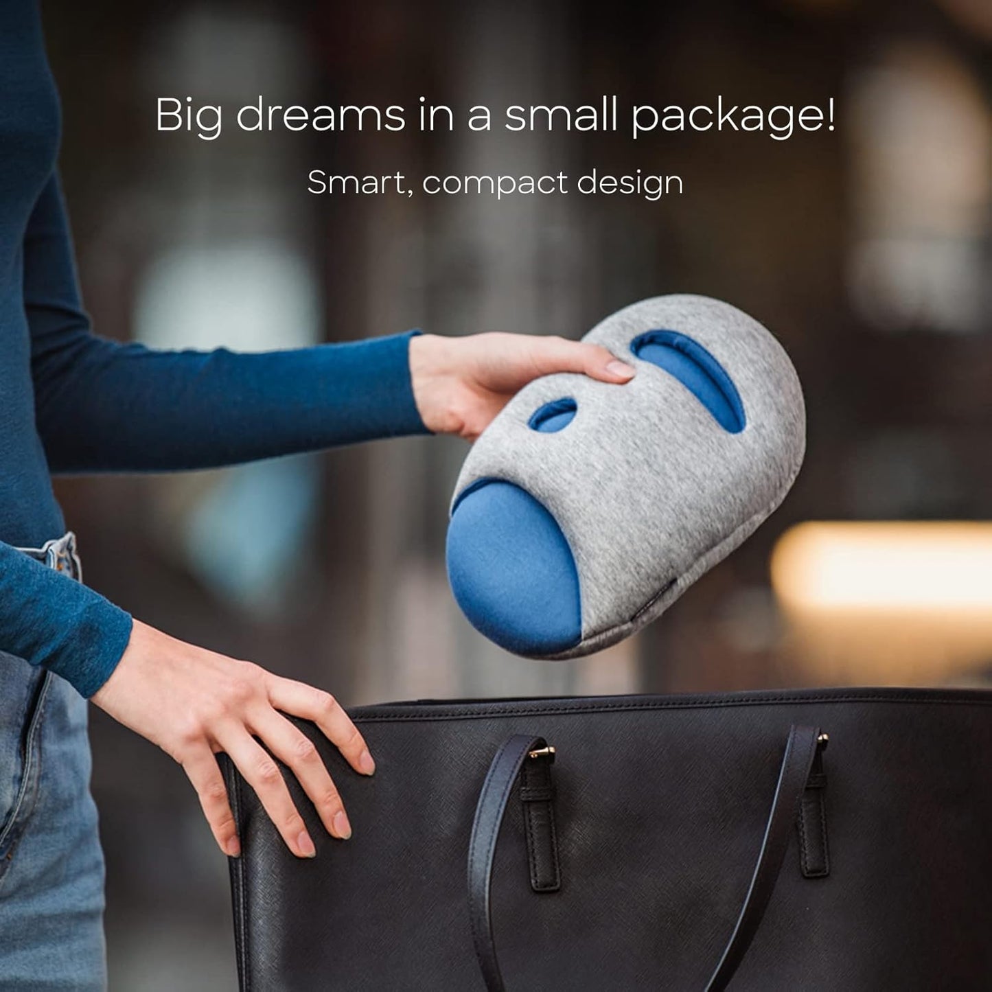 Ostrich Pillow Mini Travel Pillow for Airplanes, Car, Office, Neck Support for Flying, Power Nap Pillow, Travel Accessories for Women and Men - Colour Blue Reef